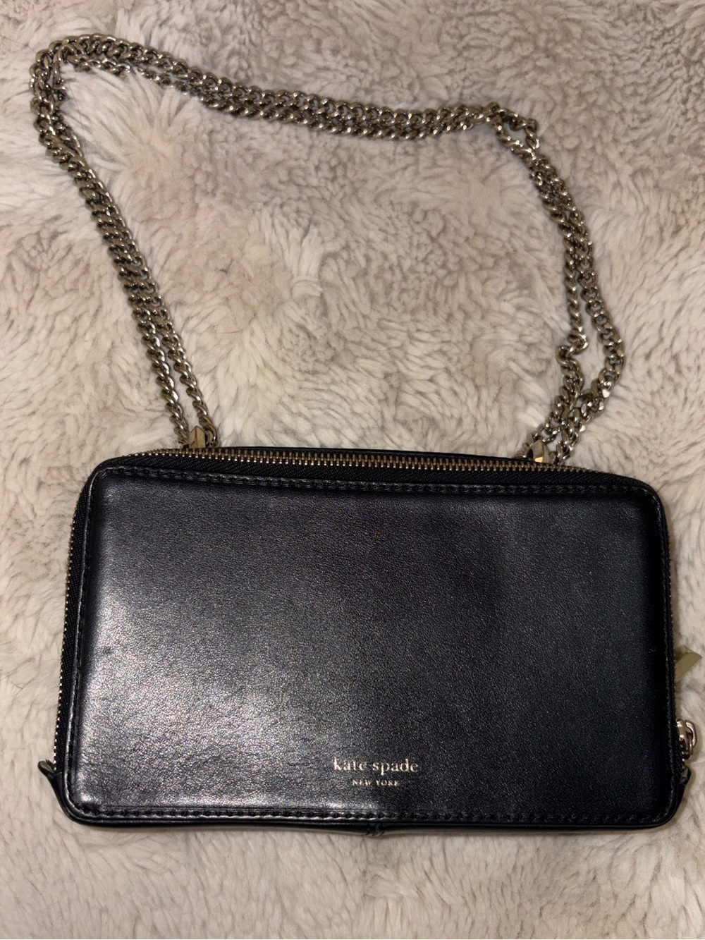 kate spade Black Leather Double-Zip Chain Crossbody